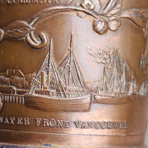 Antique "Souvenir of Vancouver BC" Copper Cup Stanley Park Waterfront CPR Depot - Picture 12 of 16